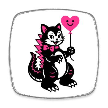 Chat Monstre Rose - Magnet carré - blanc - Devant