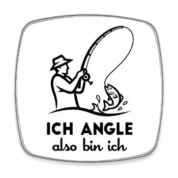 Ich angle also bin ich Lustiger Angler Spruch - Viereckiger Kühlschrankmagnet - Weiß - Vorne