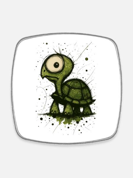 Lustige Schildkröte mit großen Augen – Comic Splash - Viereckiger Kühlschrankmagnet - Weiß