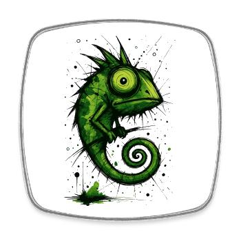 Drôle de caméléon avec de grands yeux – splash - Magnet carré - blanc - Devant