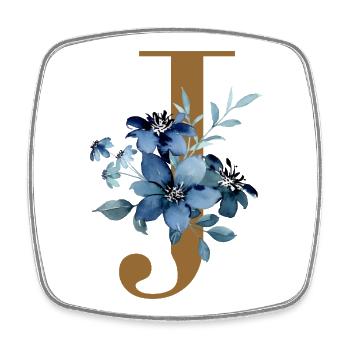 Floral J – Lettre dorée avec des fleurs - Magnet carré - blanc - Devant