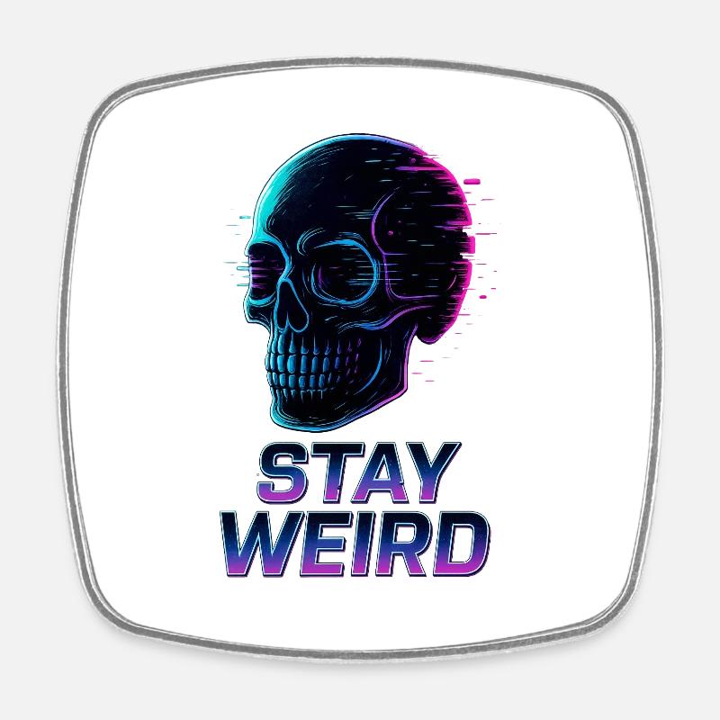 Restez bizarre Neon Skull - Magnet carré - blanc