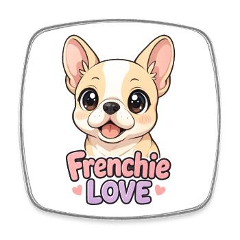French Bulldog Dog - Frenchie Love - Square fridge magnet - white - Front