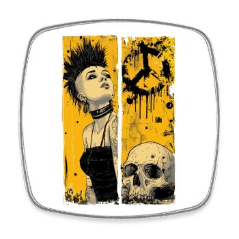 Grunge Punkfrau mit Schädel im Gelb - Viereckiger Kühlschrankmagnet - Weiß - Vorne