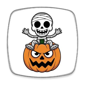 Halloween Skeleton on Pumpkin - Square fridge magnet - white - Front