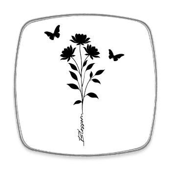 Blütenblume & Schmetterlingssilhouette - Viereckiger Kühlschrankmagnet - Weiß - Vorne