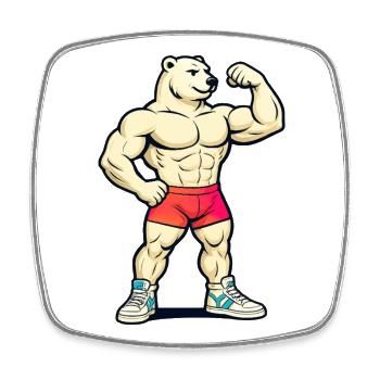 Ours musclé en short rouge - Magnet carré - blanc - Devant