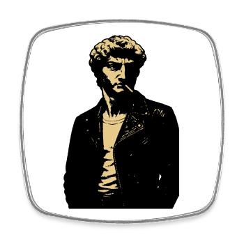 David Michelangelo Noir Rebell Portrait aus Leder - Viereckiger Kühlschrankmagnet - Weiß - Vorne