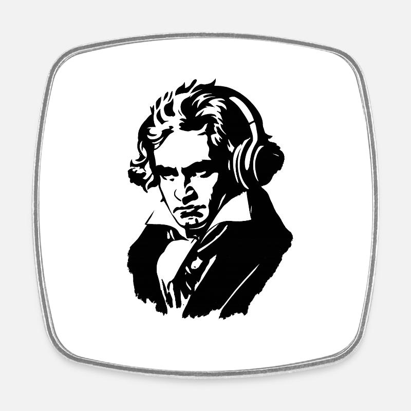 Ludwig van Beethoven mit Kopfhörern - Viereckiger Kühlschrankmagnet - Weiß