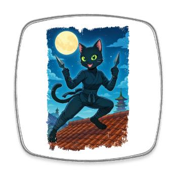 Moon Ninja Cat - Square fridge magnet - white - Front