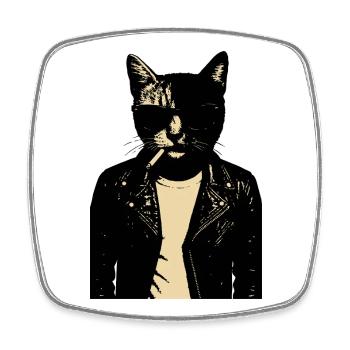 Noir Katze aus Leder - Viereckiger Kühlschrankmagnet - Weiß - Vorne