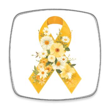 Endometriosis Yellow Ribbon with Flowers Design - Square fridge magnet - white - Front