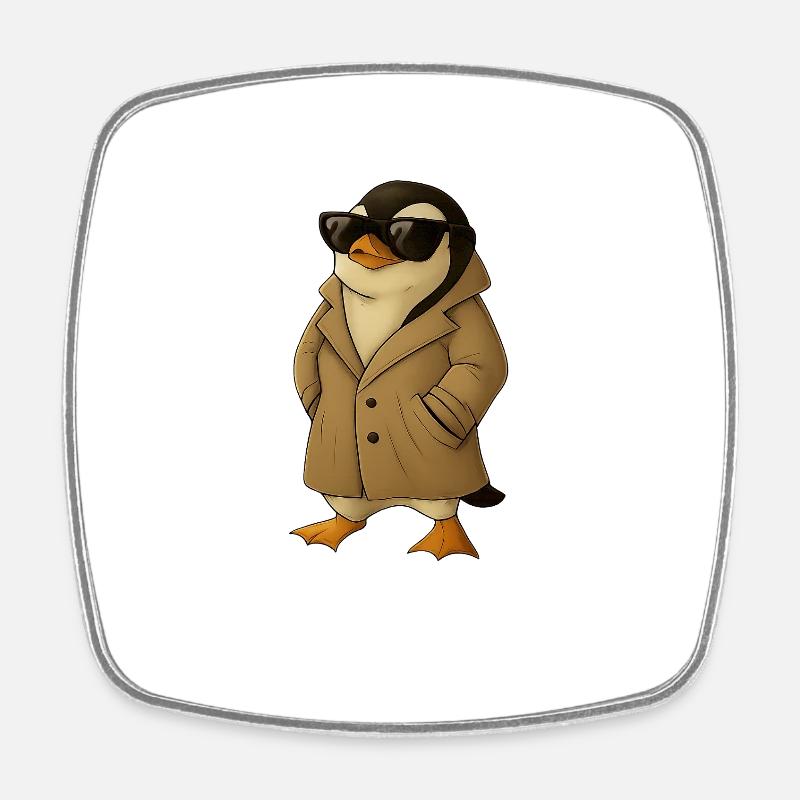 Penguin Detective Trench Coat - Square fridge magnet - white