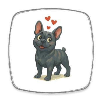 Bouledogue amoureux Dessin animé Coeurs - Magnet carré - blanc - Devant