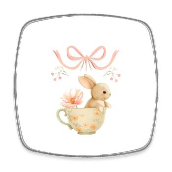 Pastel Bunny in Floral Mug - Square fridge magnet - white - Front