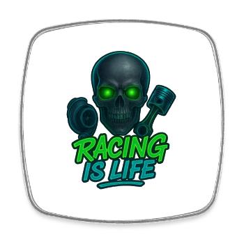 Racing Is Life Skull Neon - Square fridge magnet - white - Front