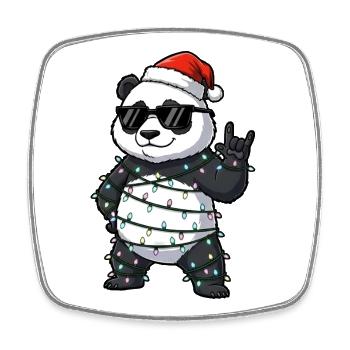 Cute Panda Santa Claus String Lights Cartoon - Square fridge magnet - white - Front