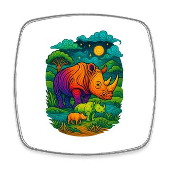Rainbow Rhino - Square fridge magnet - white - Front