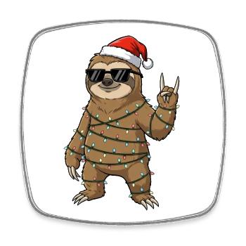 Cute Sloth with Christmas String Lights Cartoon - Square fridge magnet - white - Front