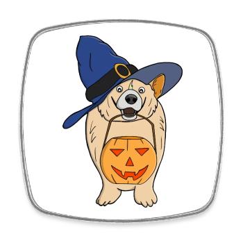 Pumpkin Witch Dog - Square fridge magnet - white - Front