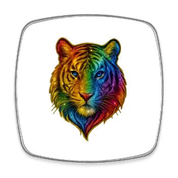 Regenbogen Tiger Kopf - Viereckiger Kühlschrankmagnet - Weiß - Vorne
