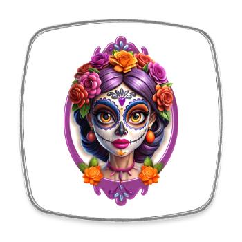 Mexikanischer Dia de Muertos Zuckerschädel - Viereckiger Kühlschrankmagnet - Weiß - Vorne
