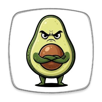 Cute grim avocado cartoon with arms - Square fridge magnet - white - Front