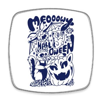 Meowy Halloween Cat Pumpkin Cartoon Doodle - Square fridge magnet - white - Front