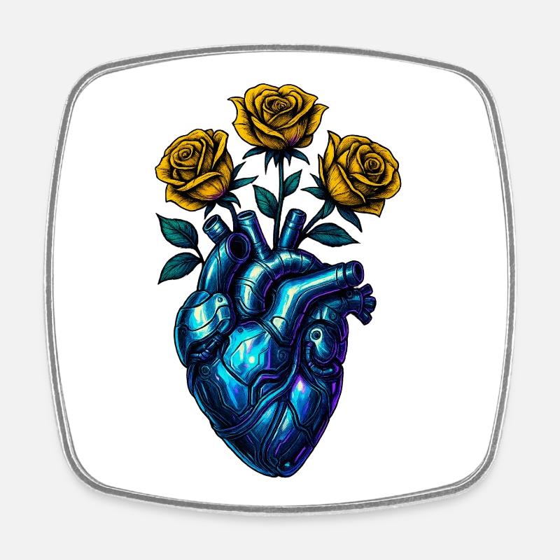 Neon Heart with Golden Roses - Square fridge magnet - white