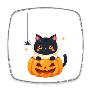 Halloween Katze mit Halloween Kürbis - Viereckiger Kühlschrankmagnet - Weiß - Vorne