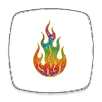 Fire | Rainbow Flame Glitter Splendor - Square fridge magnet - white - Front