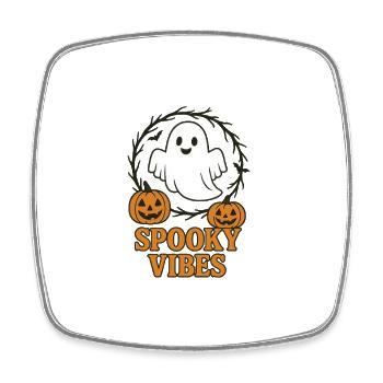 Spooky Vibes Ghost with Pumpkins - Square fridge magnet - white - Front