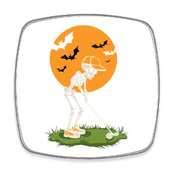 Skeleton Golf bei Mondschein - Viereckiger Kühlschrankmagnet - Weiß - Vorne