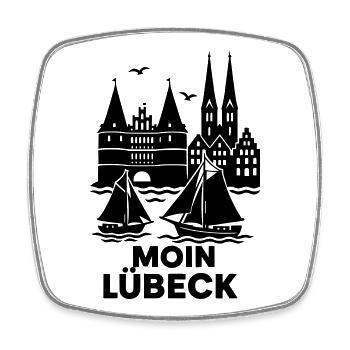 Lübeck Silhouette Moin - Viereckiger Kühlschrankmagnet - Weiß - Vorne