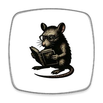 Lese-Ratte im Vintage-Stil - Viereckiger Kühlschrankmagnet - Weiß - Vorne
