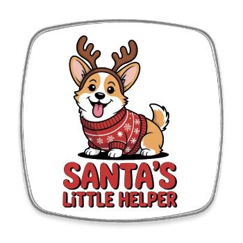 Christmas Corgi – funny dog with antlers and pooh - Square fridge magnet - white - Front
