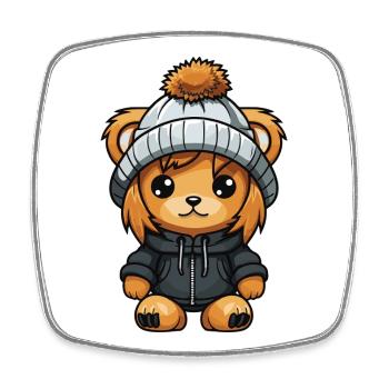 Lion Winter Animal Baby Comic - Square fridge magnet - white - Front