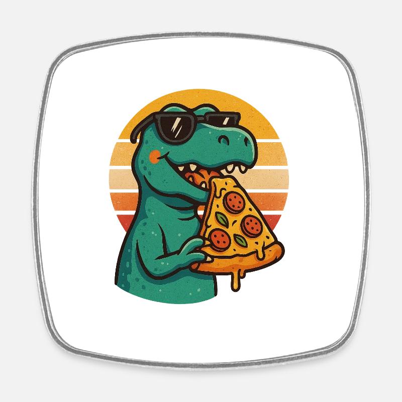 Pizza Saurus Retro - Viereckiger Kühlschrankmagnet - Weiß