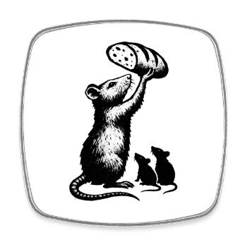 Rat soulevant une miche de pain – illustration graphique - Magnet carré - blanc - Devant
