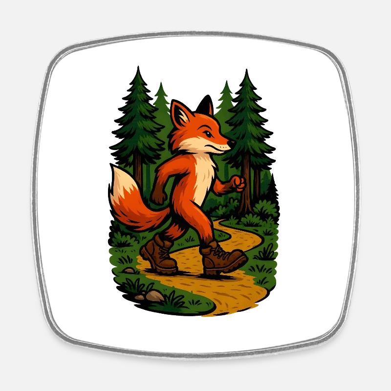 Wandering fox in the forest - Square fridge magnet - white