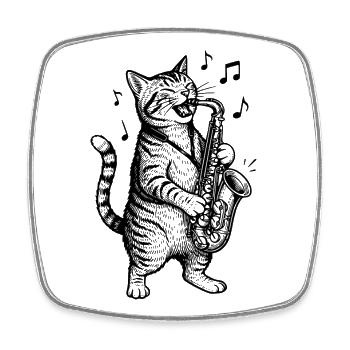 Musical Cat Saxophone Art - Square fridge magnet - white - Front