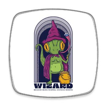 Wizard Lizadr Reptile Weird Cartoon - Square fridge magnet - white - Front