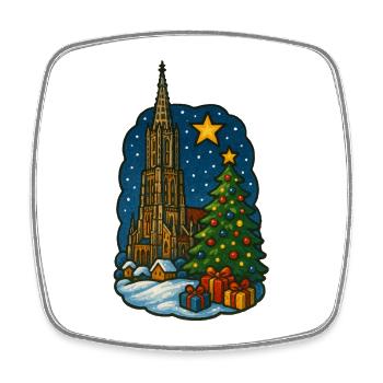 Marché de Noël d’Ulm avec la cathédrale d’Ulm - Magnet carré - blanc - Devant