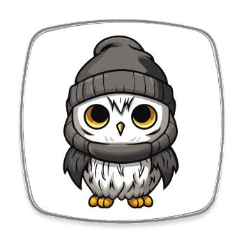 Eule Comic Winter Cozy - Viereckiger Kühlschrankmagnet - Weiß - Vorne