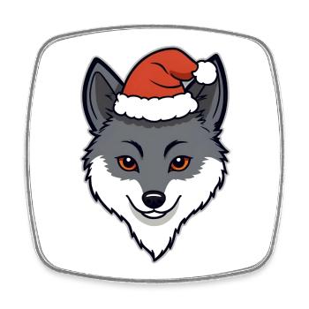 Loup de Noël Tête de dessin animé avec chapeau - Magnet carré - blanc - Devant