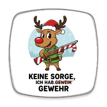 Rentier mit Zuckerstangen Gewehr lustige Weihnacht - Viereckiger Kühlschrankmagnet - Weiß - Vorne