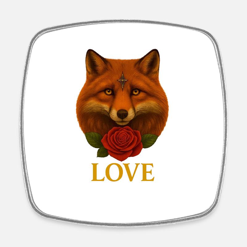 Fox with Rose - Love - Square fridge magnet - white