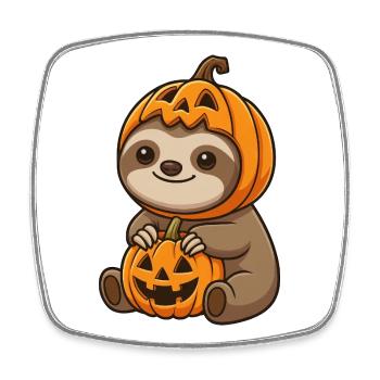 mignon paresseux Halloween chapeau citrouille dessin animé octobre - Magnet carré - blanc - Devant