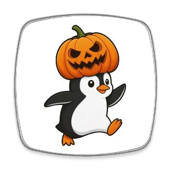 Cute Halloween Penguin with Hat and Pumpkin Cartoon - Square fridge magnet - white - Front