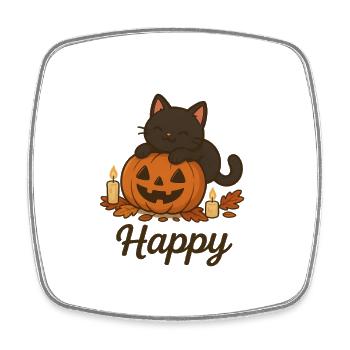 Halloween Black Cat – Happy - Square fridge magnet - white - Front
